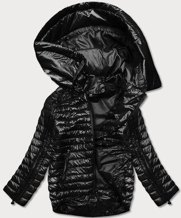 Asymetryczna kurtka damska z kapturem czarna (pc-6106-1)