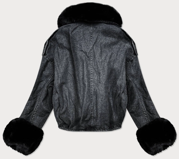 DAMSKA KURTKA JEANSOWA Z FUTRZANĄ PODPINKĄ CZARNA (9020#)