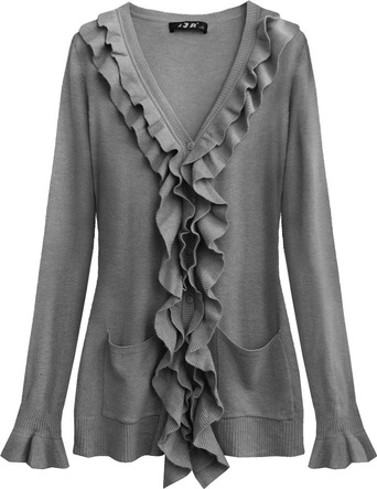 SWETER Z FALBANAMI CIEMNOSZARY (X1579X)