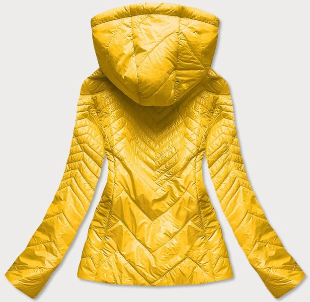 Krótka pikowana kurtka damska z kapturem żółta (b9566)