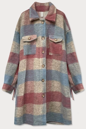 KOSZULOWA KURTKA DAMSKA Z FRĘDZLAMI RÓŻOWO-NIEBIESKA (2081)