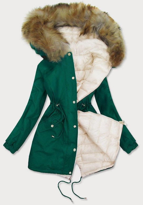 DWUSTRONNA PARKA ZIELONA-ECRU (B507)