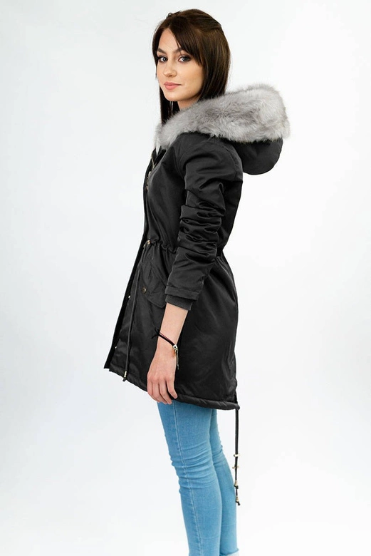 DAMSKA PARKA ZIMOWA NA FUTERKU CZARNA (B508)