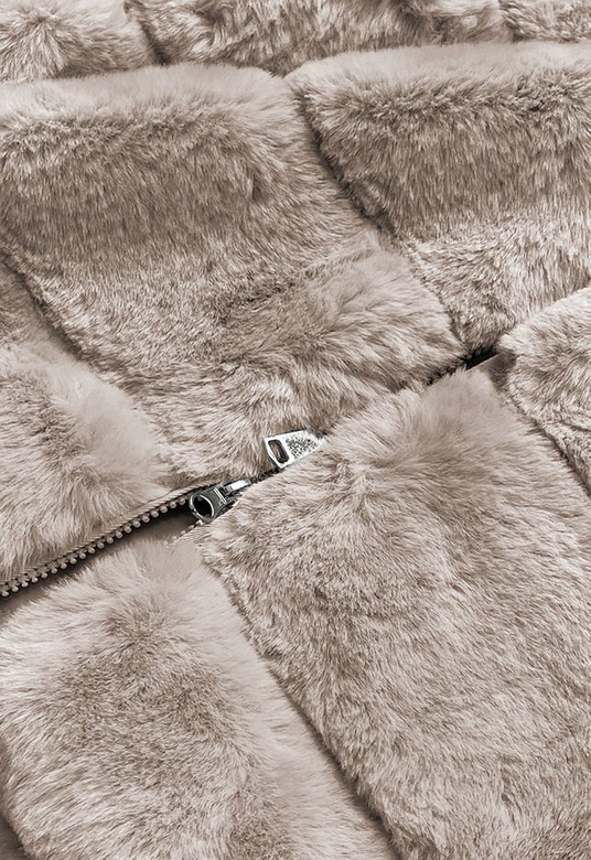 Kamizelka futrzana z kapturem beżowa (B8059-12)