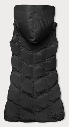 Kamizelka damska ze stójką i kapturem czarna (23-011)