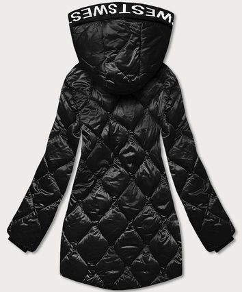 Kurtka damska z ozdobną lamówką czarna (B8113-1)