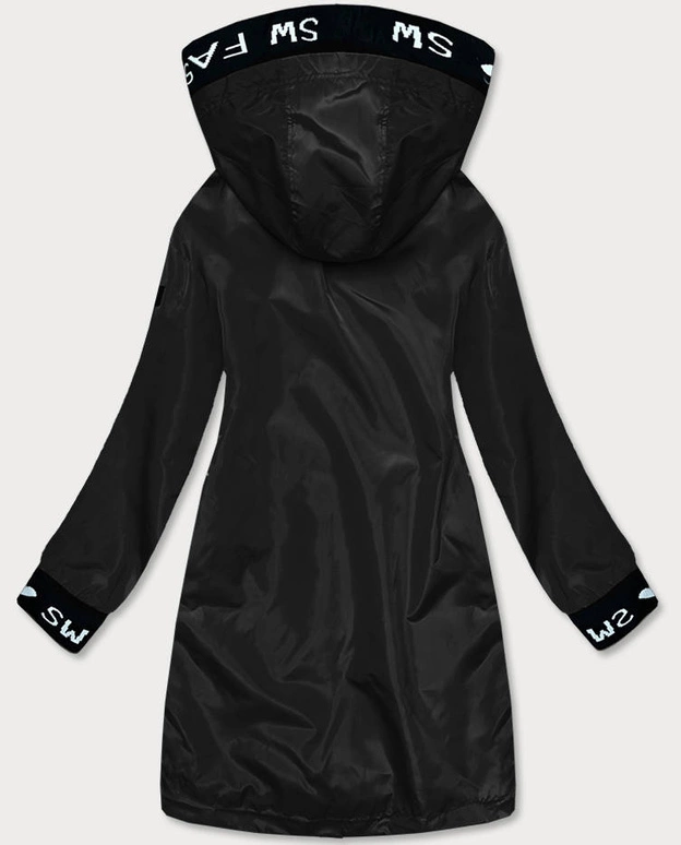 Cienka kurtka damska z ozdobną lamówką czarna (B8145-1)