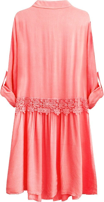 BAWEŁNIANA SUKIENKA KOSZULOWA NEONOWY KORAL (307ART)