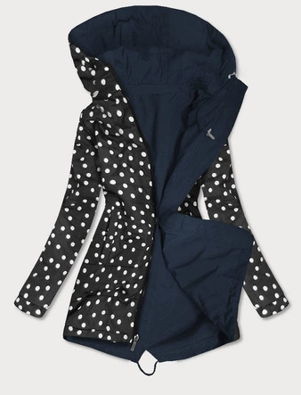 DWUSTRONNA PARKA DAMSKA Z KAPTUREM GRANATOWA W KROPKI (W354-1BIG)