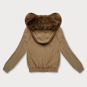 Krótka kurtka z futrzaną podszewką S'West ciemny beżowy (B8506-22)