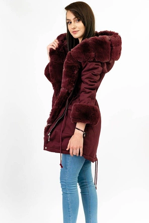 Bawełniana parka z futrem bordowa (xw805x)