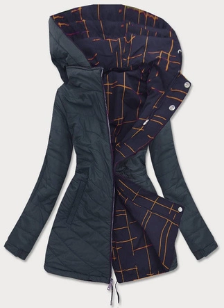 Dwustronna kurtka parka damska granatowo-żółta (w656big)