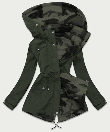DWUSTRONNA PARKA DAMSKA Z KAPTUREM KHAKI-MORO (XW665X)