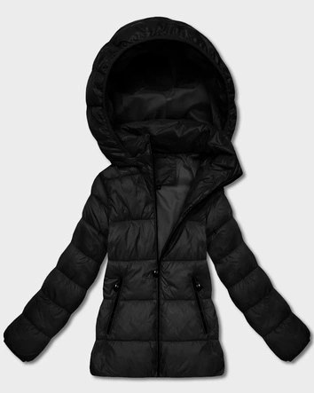 Pikowana zimowa kurtka damska do bioder czarna (T3-2656#-1)