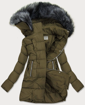 DAMSKA KURTKA PIKOWANA ZIMOWA Z KAPTUREM KHAKI (17-032)