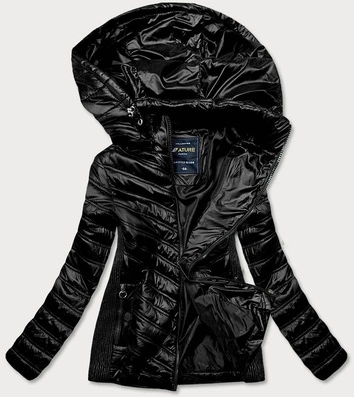 PIKOWANA DAMSKA KURTKA Z KAPTUREM CZARNA (6373)