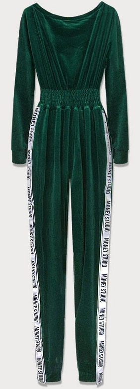 DŁUGI KOMBINEZON WELUROWY Z LAMPASAMI ZIELONY (627ART)