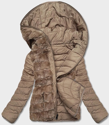 Krótka dwustronna kurtka damska zimowa beżowa (2M-21507)