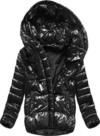 BŁYSZCZĄCA KURTKA OVERSIZE CZARNA (G6916)