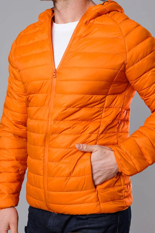 Pikowana kurtka męska z kapturem pomarańczowa (HM112-22)