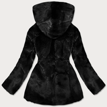 Damska kurtka futro z kapturem czarna (br9743-1)