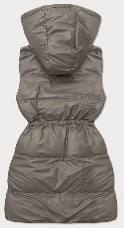 Prosta kamizelka puchowa damska ciemny beż (5M3186-84)