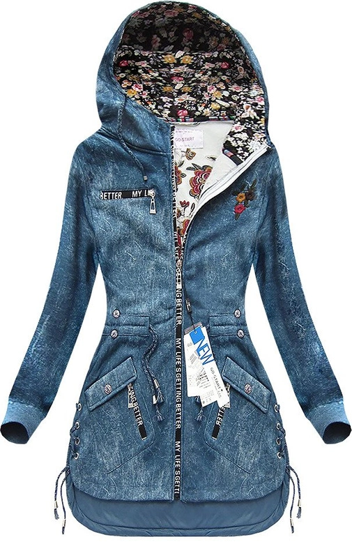 BLUZA Z HAFTAMI I KAPTUREM NIEBIESKA 2 (J77210)