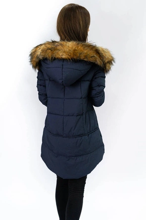 KURTKA DAMSKA ZIMOWA Z PUCHEM NATURALNYM GRANATOWA (8061)