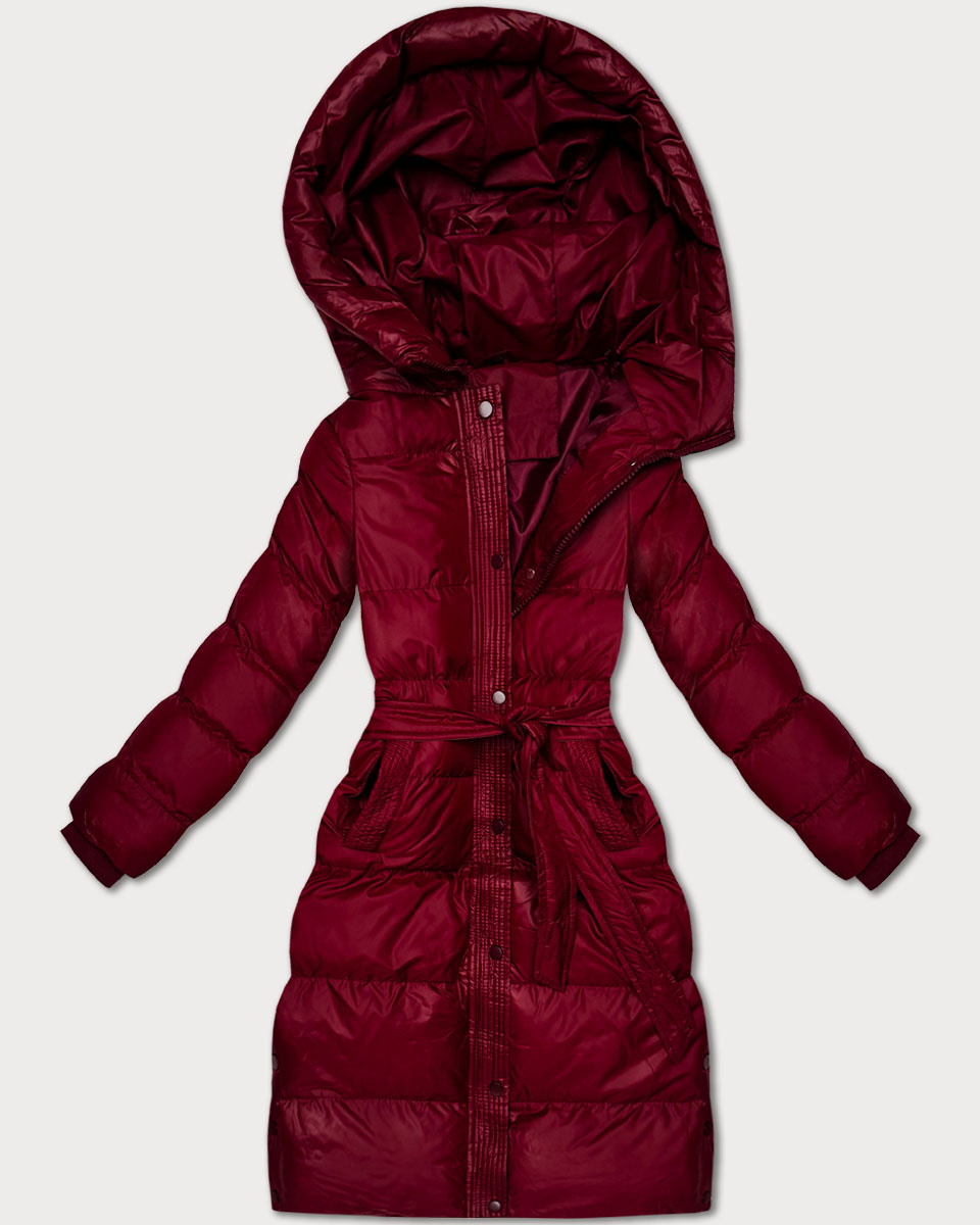Pikowana kurtka zimowa z paskiem J Style bordowa (5M3253-1)