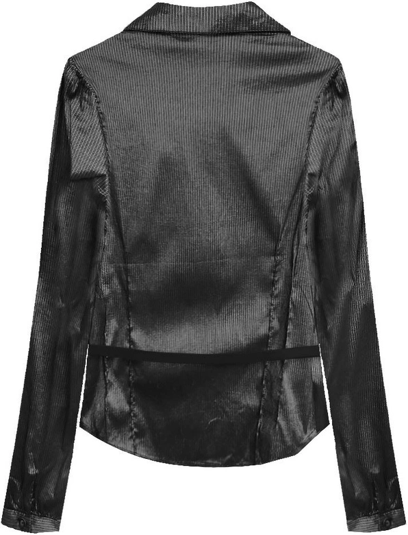 BŁYSZCZĄCA KOSZULA Z PASKIEM CZARNO-SREBRNA (X1007X)