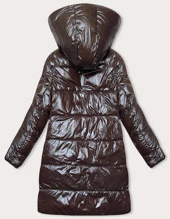 Gruba dwustronna kurtka zimowa damska brąz-ecru (V767)