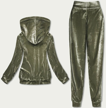 Welurowy dres z aplikacją zielony (81217)