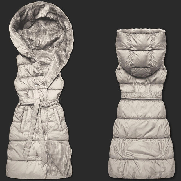 Gruba dwustronna kamizelka puchowo-futrzana Minority beżowa (P3-6035-62)