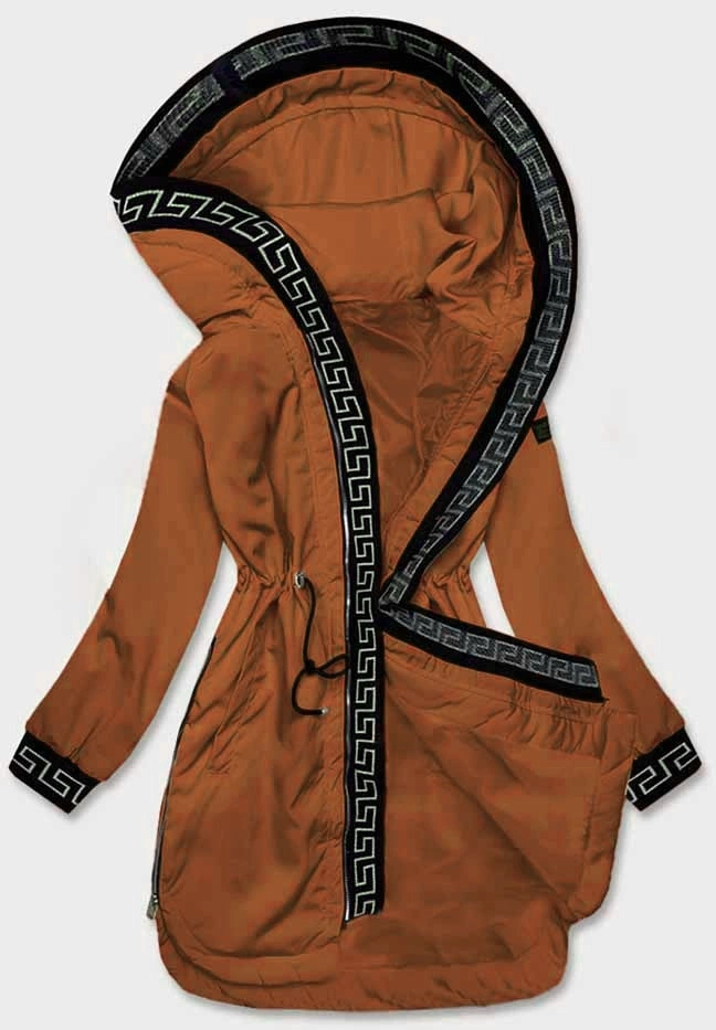 Cienka kurtka damska z ozdobną lamówką karmelowa (B8106-22)