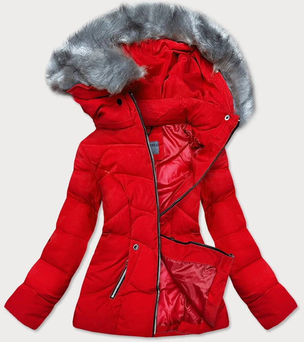 KRÓTKA KURTKA ZIMOWA DAMSKA Z KAPTUREM CZERWONA (B9538-4)