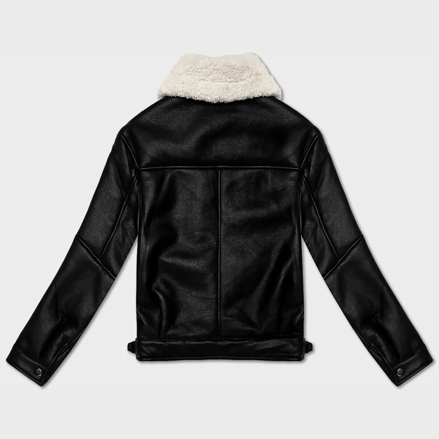 Przejściowa damska kurtka skórzana na futerku J Style czarna-ecru (11Z8267)