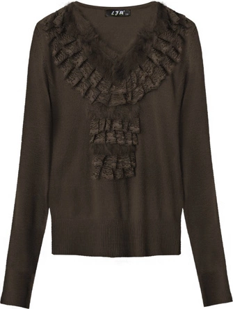 SWETEREK Z OZDOBNYM ŻABOTEM CIEMNOBRĄZOWY (X1535X)