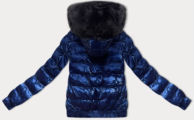 Krótka kurtka zimowa w kwiaty granatowa (CAN-597)