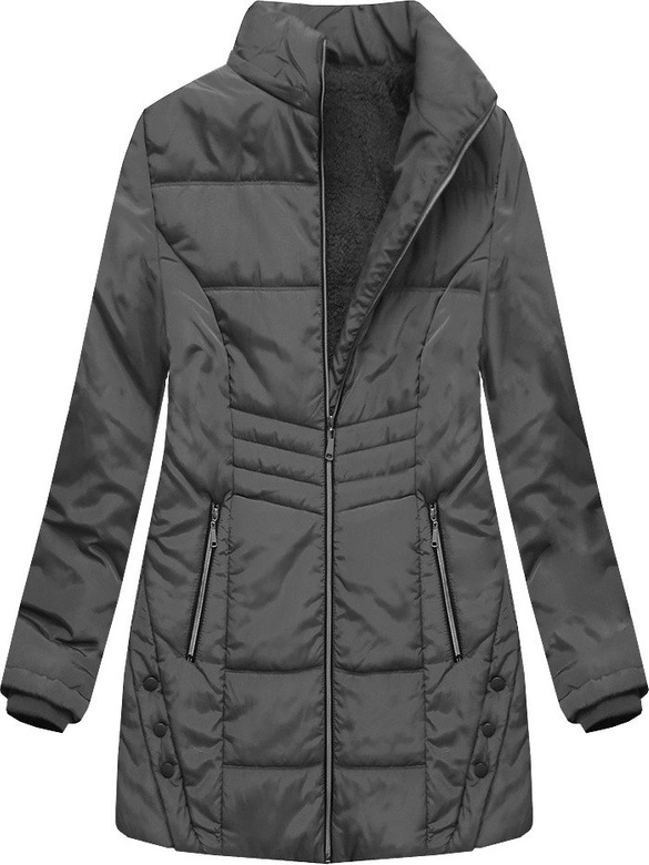 DŁUŻSZA PIKOWANA KURTKA Z KAPTUREM CIEMNOSZARA (B2625-30)
