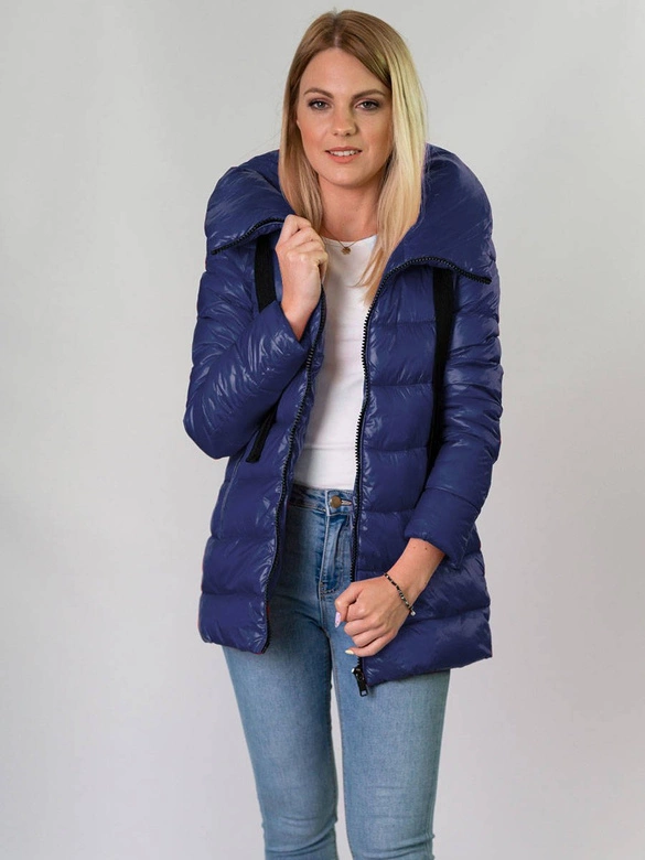 ZIMOWA PIKOWANA KURTKA DAMSKA Z KAPTUREM GRANATOWA (7698)