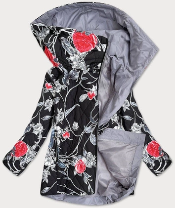 DAMSKA KURTKA W KWIATY CZARNA (7721)