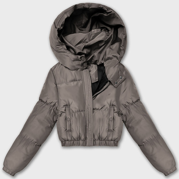 Krótka kurtka zimowa puffer J Style szarobeżowa (5M3260-105)