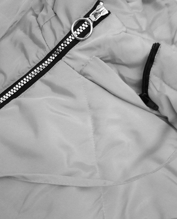 CIENKA KURTKA DAMSKA Z ASYMETRYCZNYM DOŁEM SZARA (B9532)