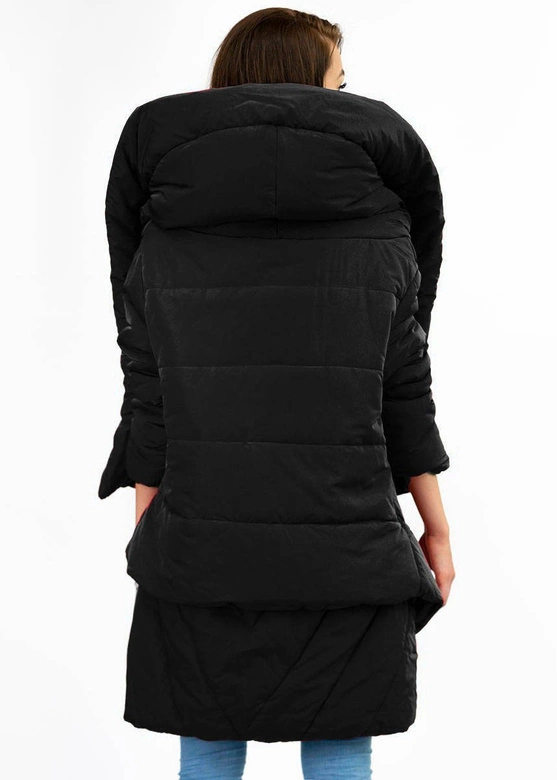 ASYMETRYCZNA DAMSKA KURTKA ZIMOWA CZARNA (X700XART)