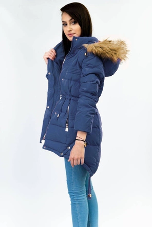 PIKOWANA KURTKA DAMSKA ZIMOWA Z KAPTUREM GRANATOWA (3605W)