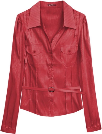 BŁYSZCZĄCA KOSZULA Z PASKIEM CZERWONA (X1007X)