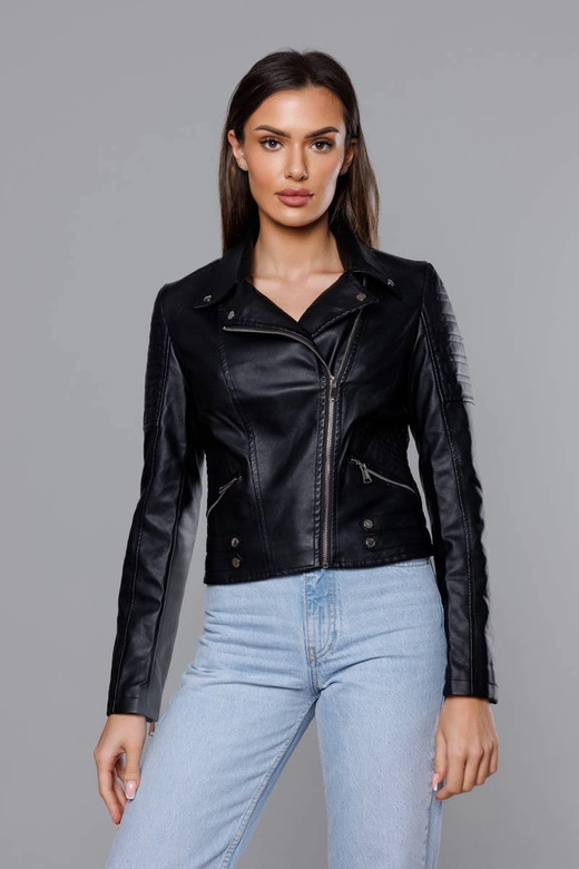 Krótka ramoneska z kołnierzem czarna (11Z8031)