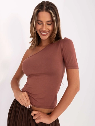 Damski t-shirt na jedno ramię brązowy (190101)