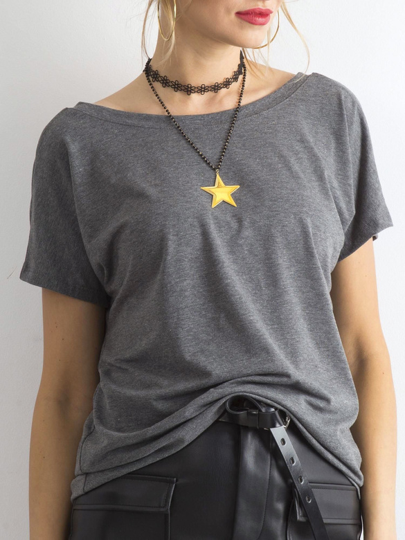 T-shirt basic z dekoltem z tyłu Feel Good ciemny szary (4662-37P)