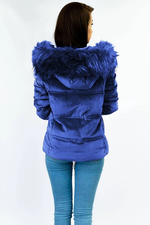 Sztruksowa damska kurtka z kapturem chabrowa (7696)